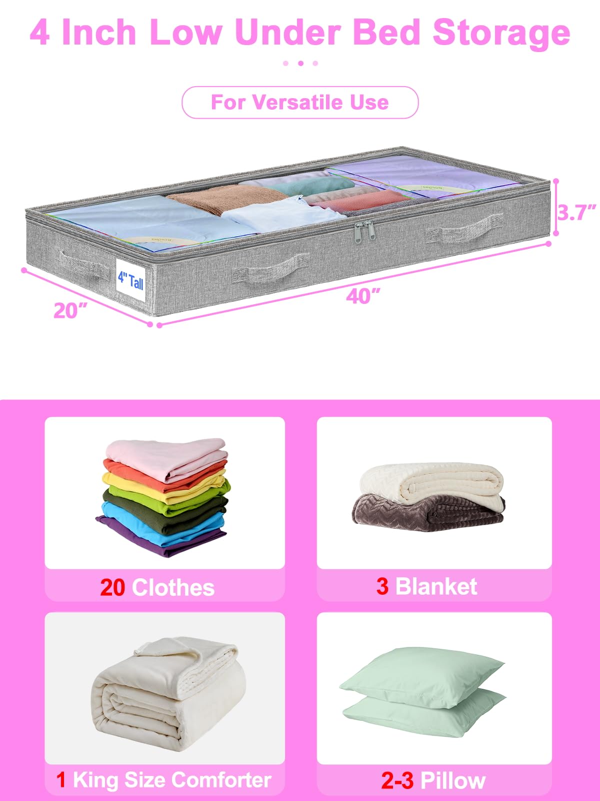 punemi low-profile 3.7-inch height fits under most beds.