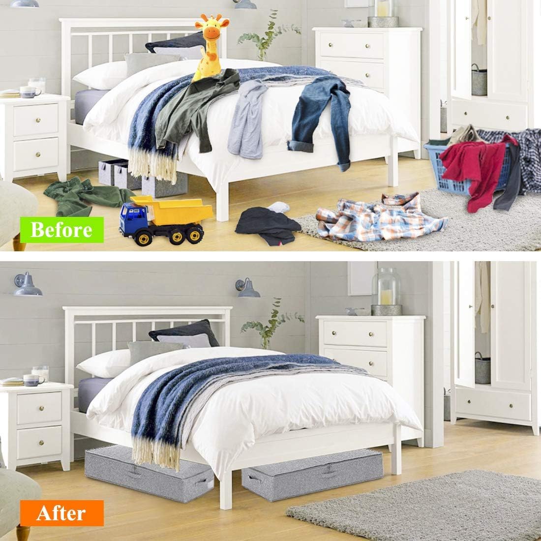 Punemi box for shoes and blankets keeps items organized under bed.