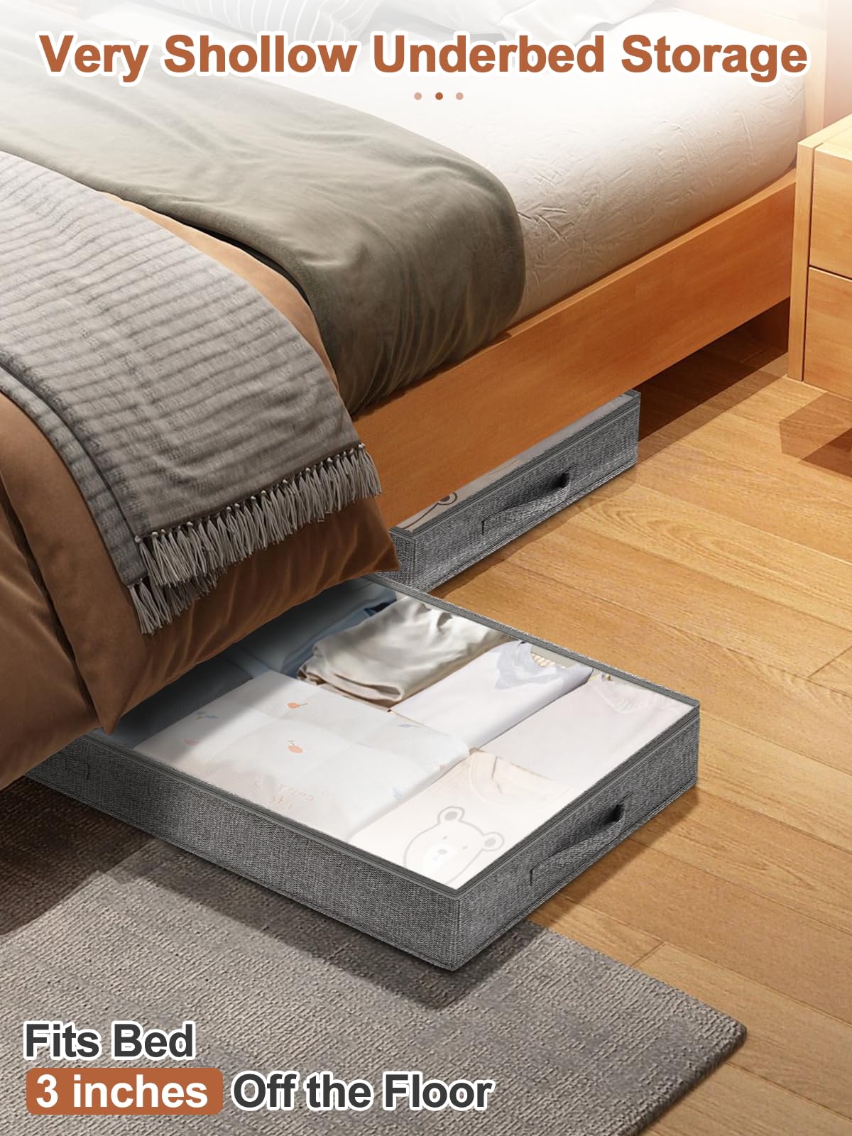 Punemi linen-fabric under-bed bin designed for durable clothing storage.