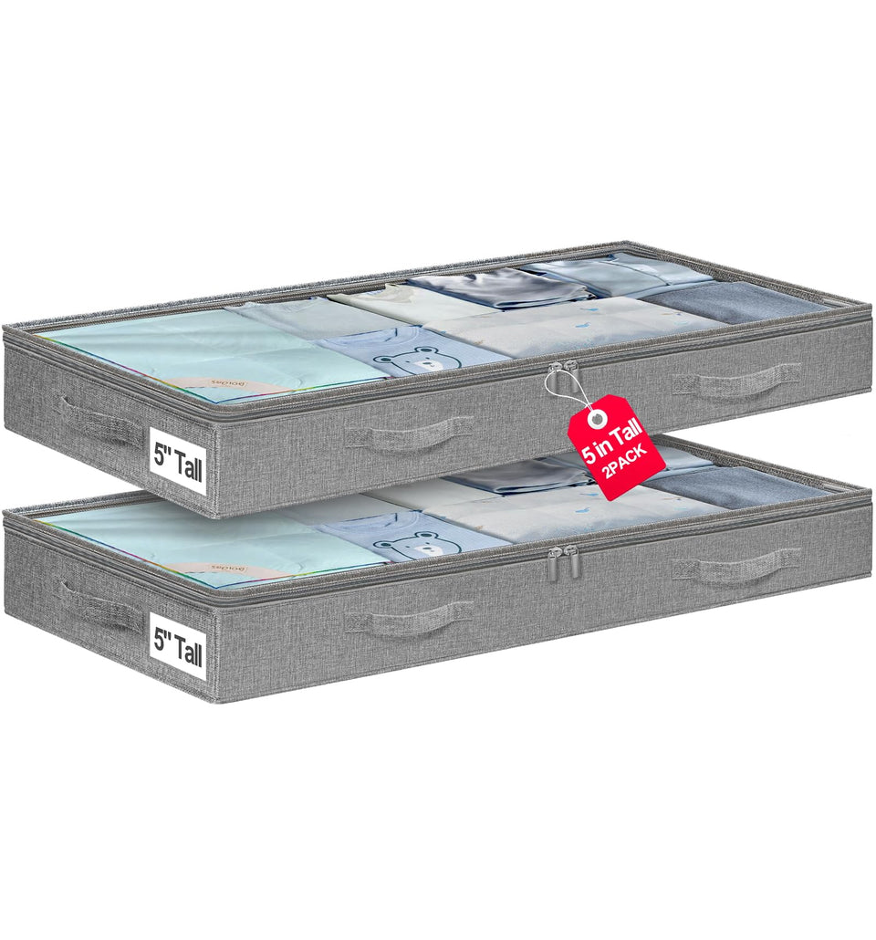 Punemi 5-inch under-bed storage height stores clothes discreetly.