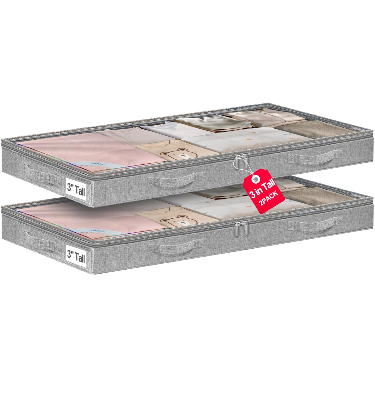 Punemi under-bed storage bin with soft sides and clear lid for easy access.