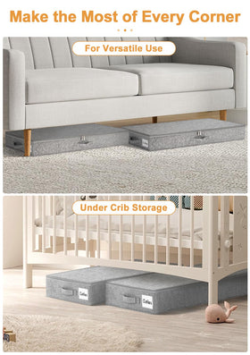 Punemi under-bed storage bin collapsible flat, space-saving when not in use.