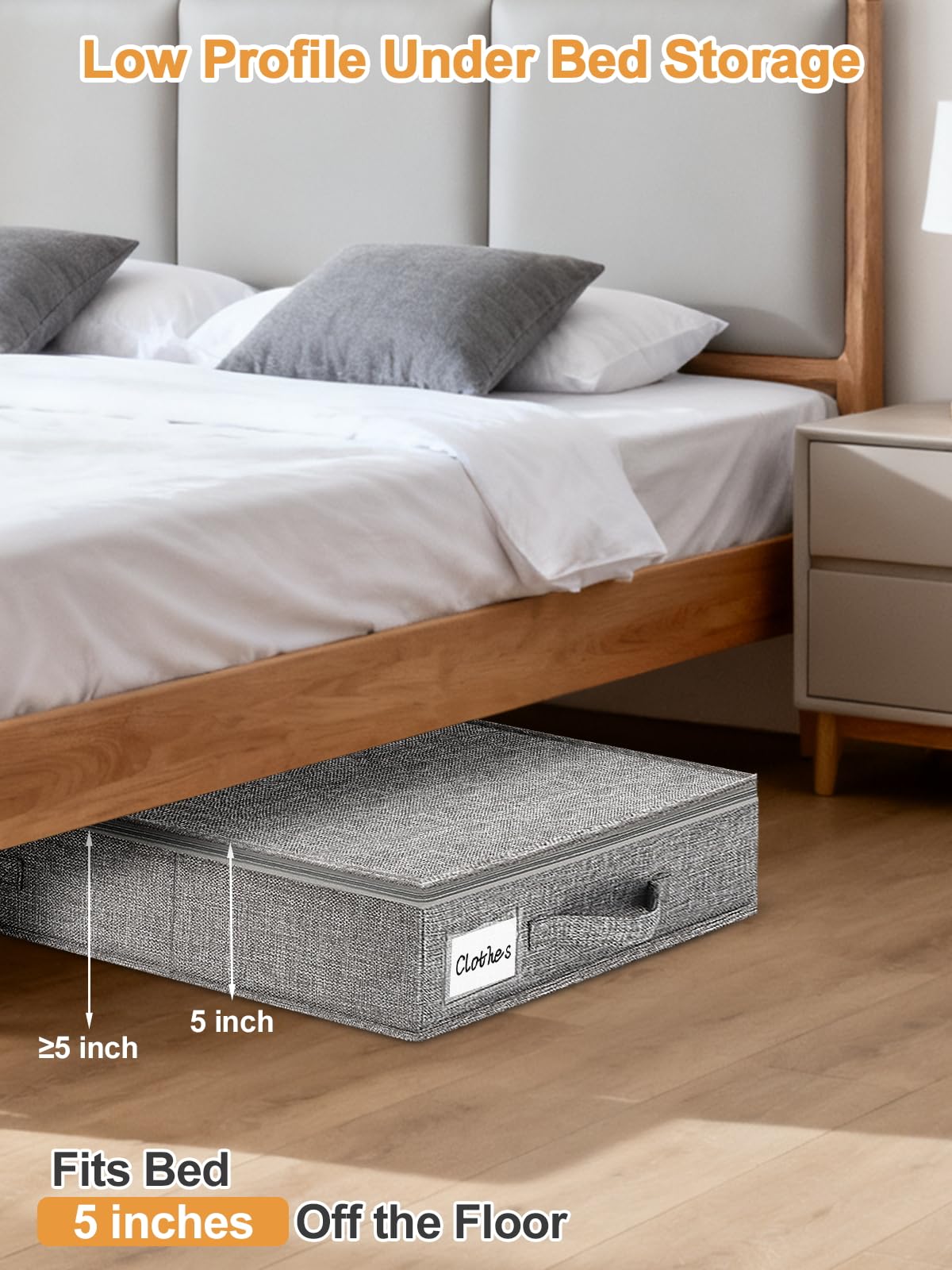 Punemi 2-pack grey under-bed bins with lid closed, dust protection