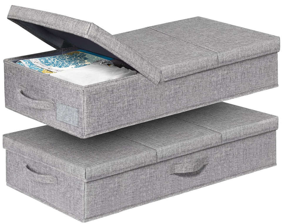 Punemi under-bed storage with three-part lid for quick partial viewing.