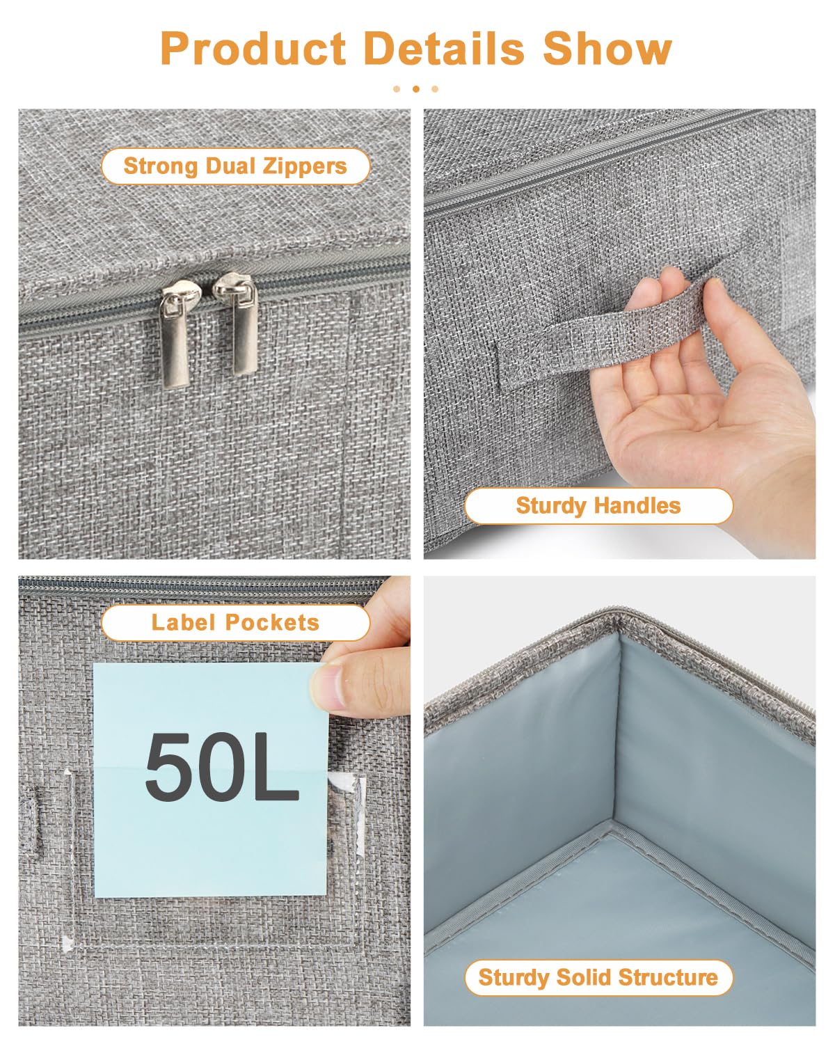 Punemi under-bed storage with three-side zippers for end or middle access.