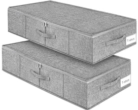 Punemi under-bed storage bag with lid and three handles keeps items organized.