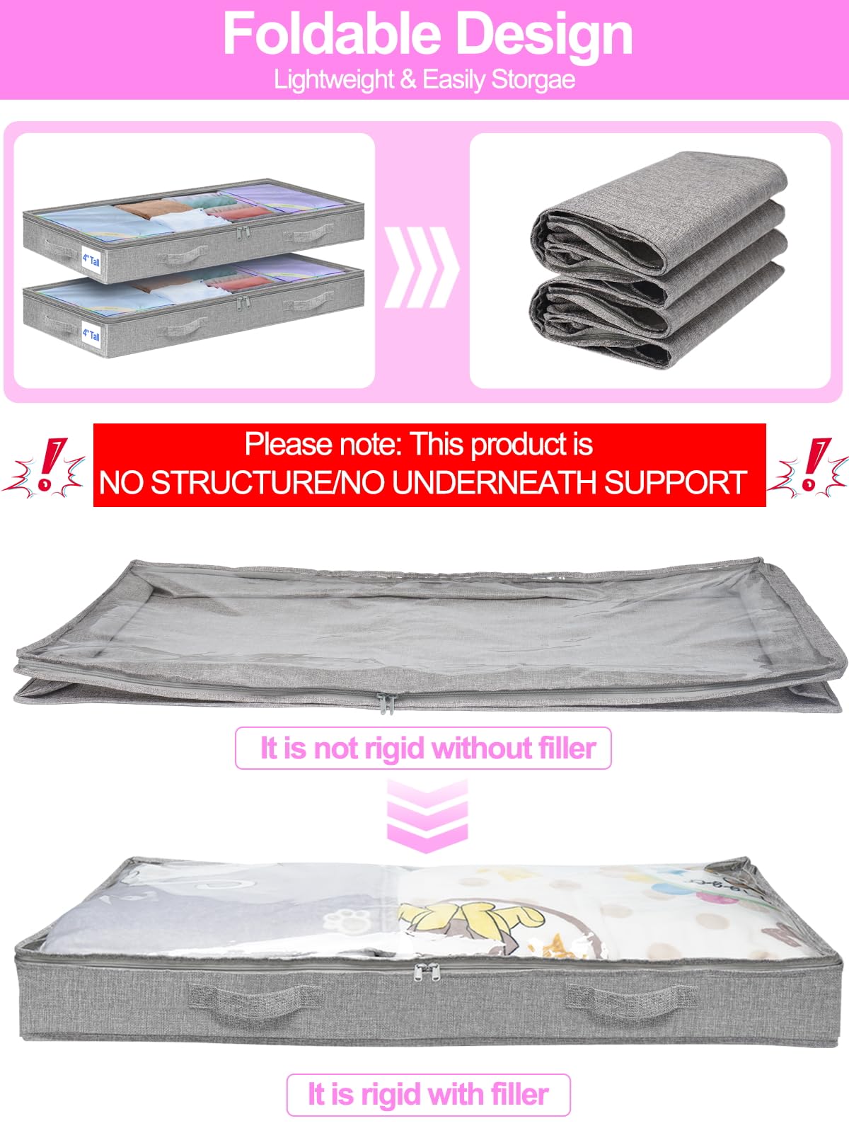 punemi under-bed storage with transparent lid keeps items visible while staying dust-free.