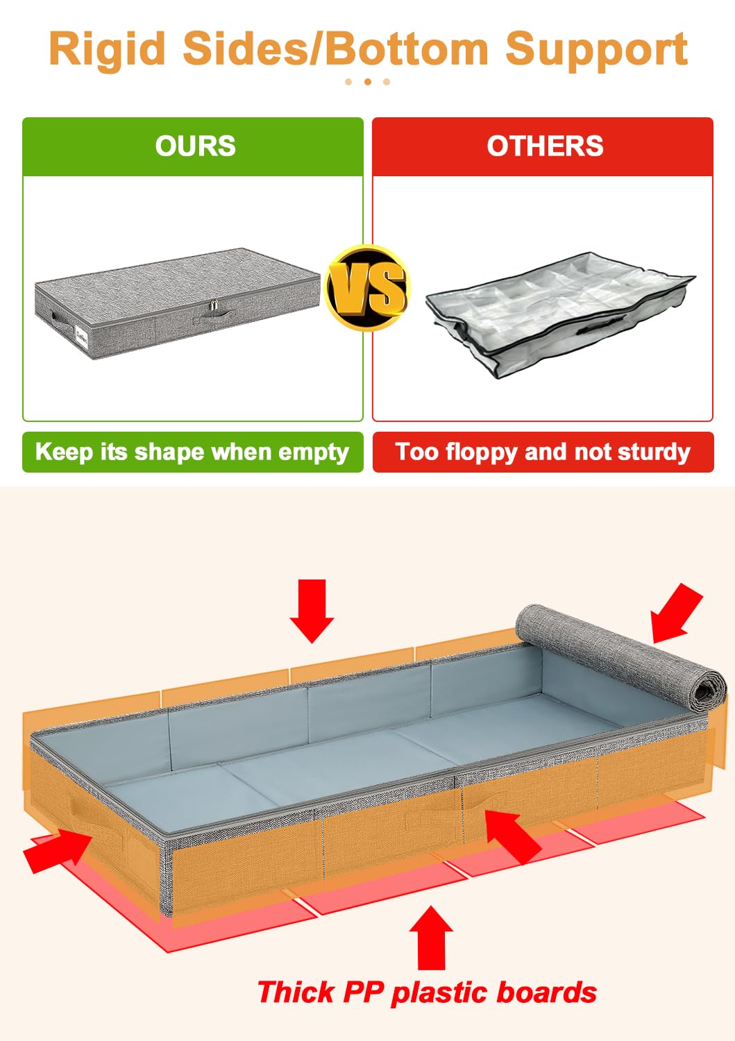 Punemi zip-top closure under-bed bin keeps dust out and access easy.