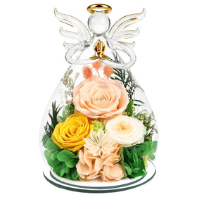Puppiluv preserved rose angel under glass dome preserves color for years.