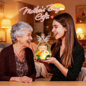 Puppiluv warm LED lighting enhances the three preserved roses' soft glow.