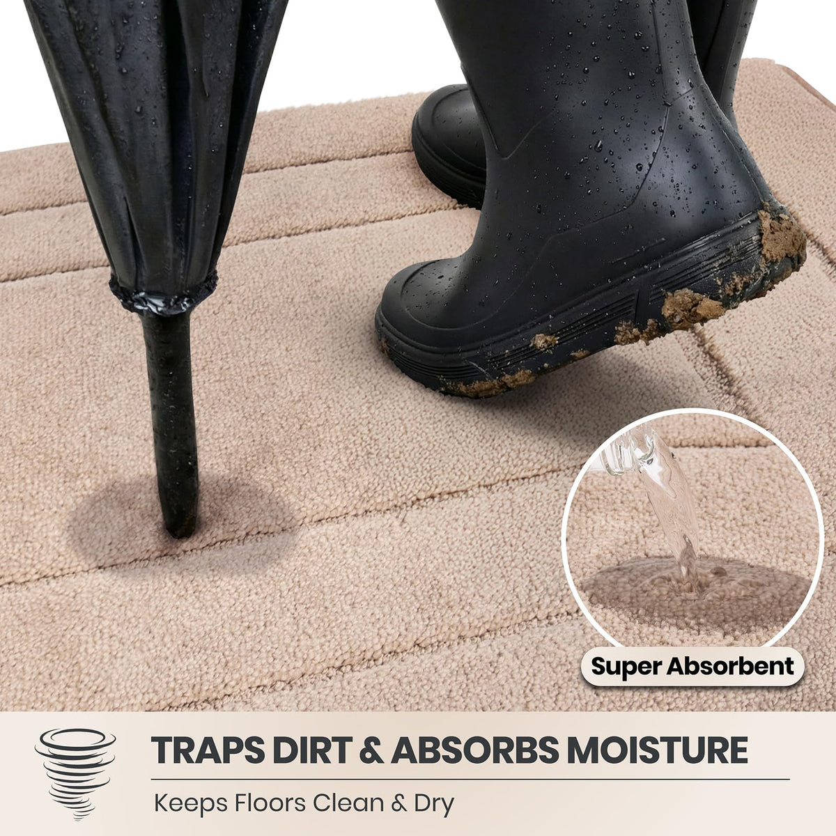 PURRUGS dirt trapping door mat close-up fibers absorbing moisture for muddy shoes.
