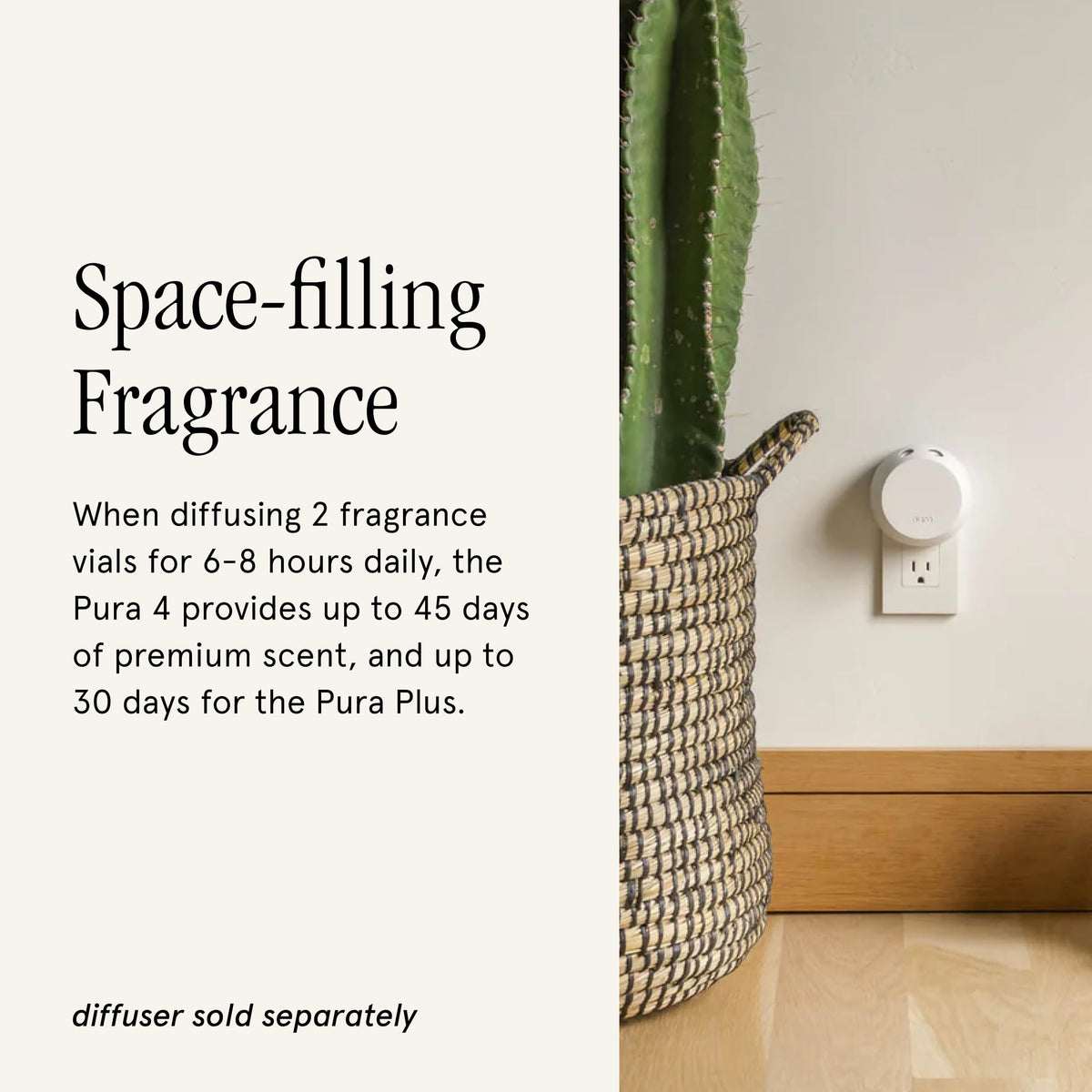 Pura long-lasting scent technology highlights a steady, luxury fragrance for the diffuser