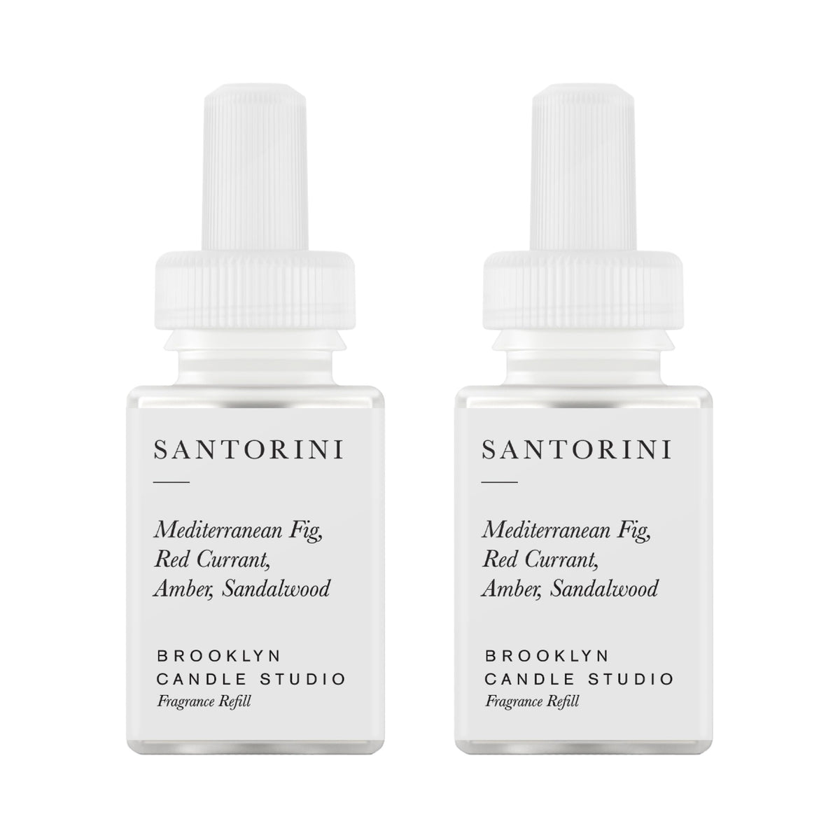 Pura Santorini refill bottle for smart diffuser, highlighting long-lasting fragrance.