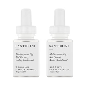 Pura Santorini refill bottle for smart diffuser, highlighting long-lasting fragrance.