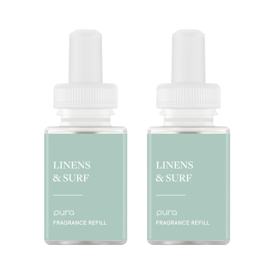 Pura Smart Home Scent Refill Linen 2-pack adds a fresh laundry-like fragrance.