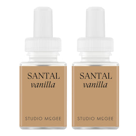 Pura Studio McGee Santal Vanilla bottle evokes calming warmth for intimate spaces.