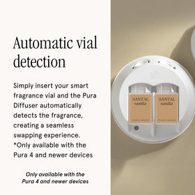 Pura Studio McGee vanilla sandalwood amber note enhances cozy mood in a room.