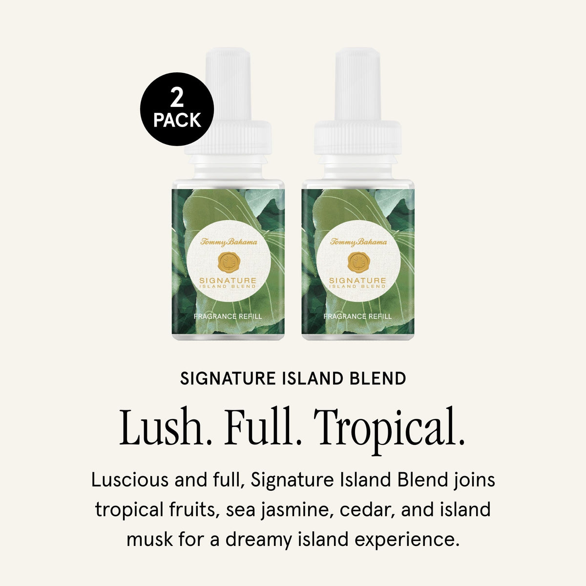 Tommy Bahama room fragrance packaging shows premium refills for easy swap