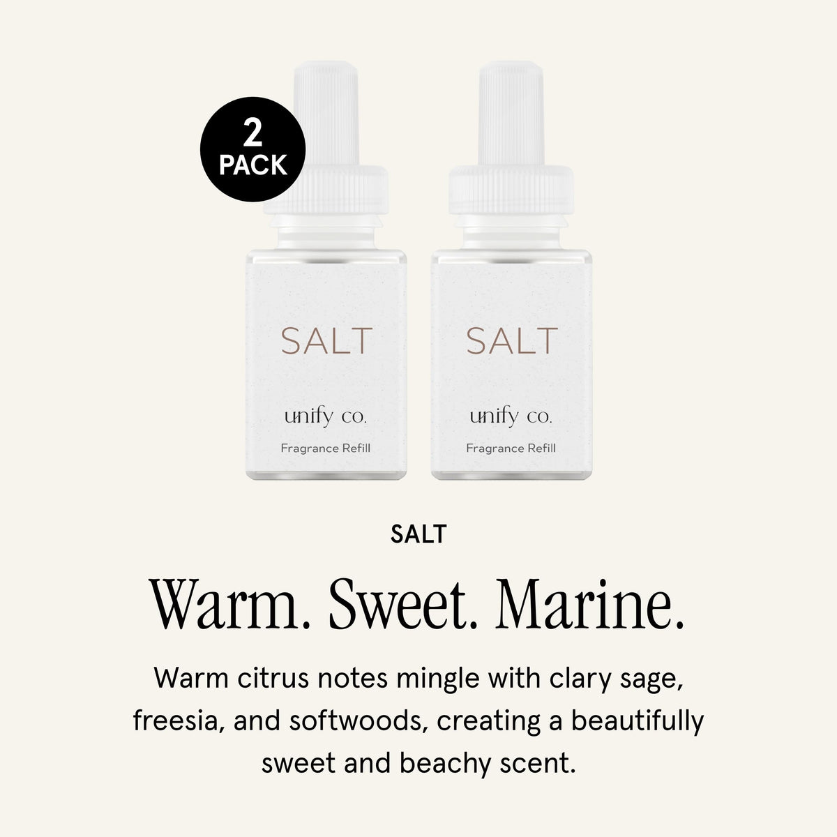Pura Unify Co salt refill pack top view, convenient two-pack.