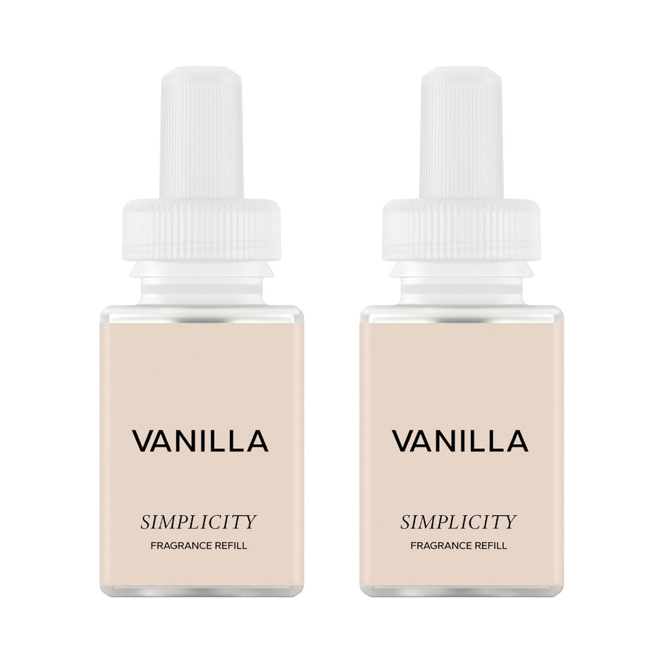 Pura vanilla diffuser refill two-pack shown for lasting luxury fragrance in your home.