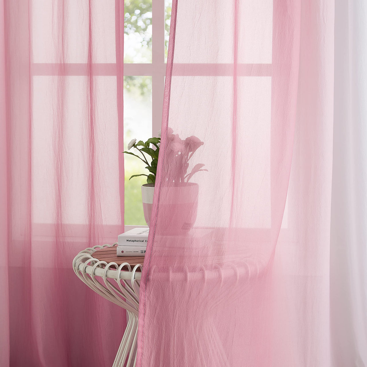 Purainbow crinkle texture semi-sheer curtains add depth to windows.