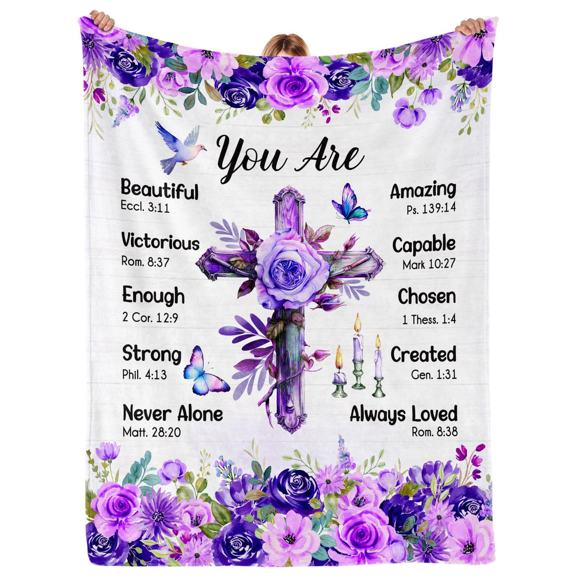 Purdicra prayer blanket in purple with floral details for daily inspiration