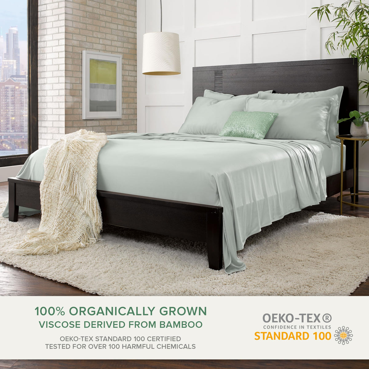 Pure Bamboo Sea Glass pillowcases with envelope closure and smooth texture
