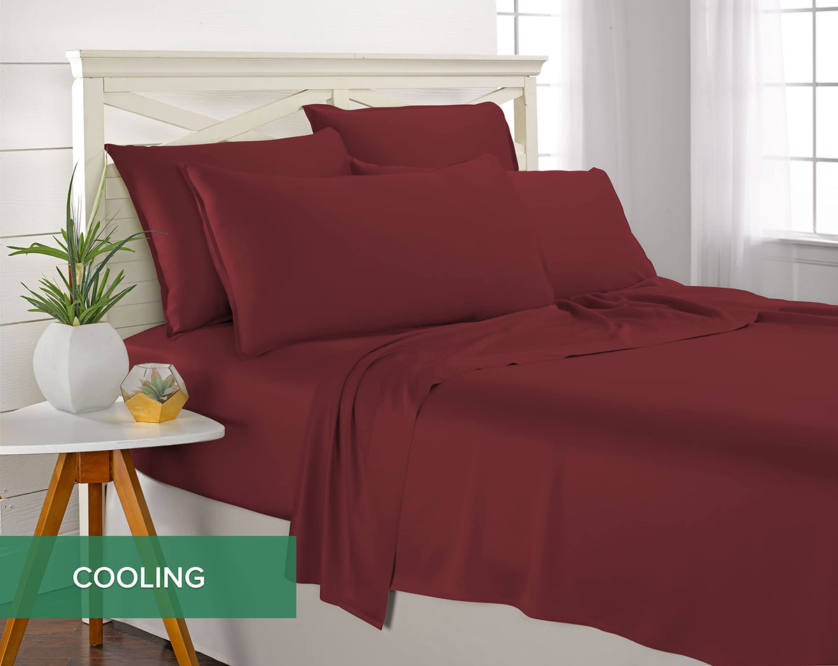 Pure Bamboo king sheets cooling sleep scene suggests all-season comfort and refreshed mornings