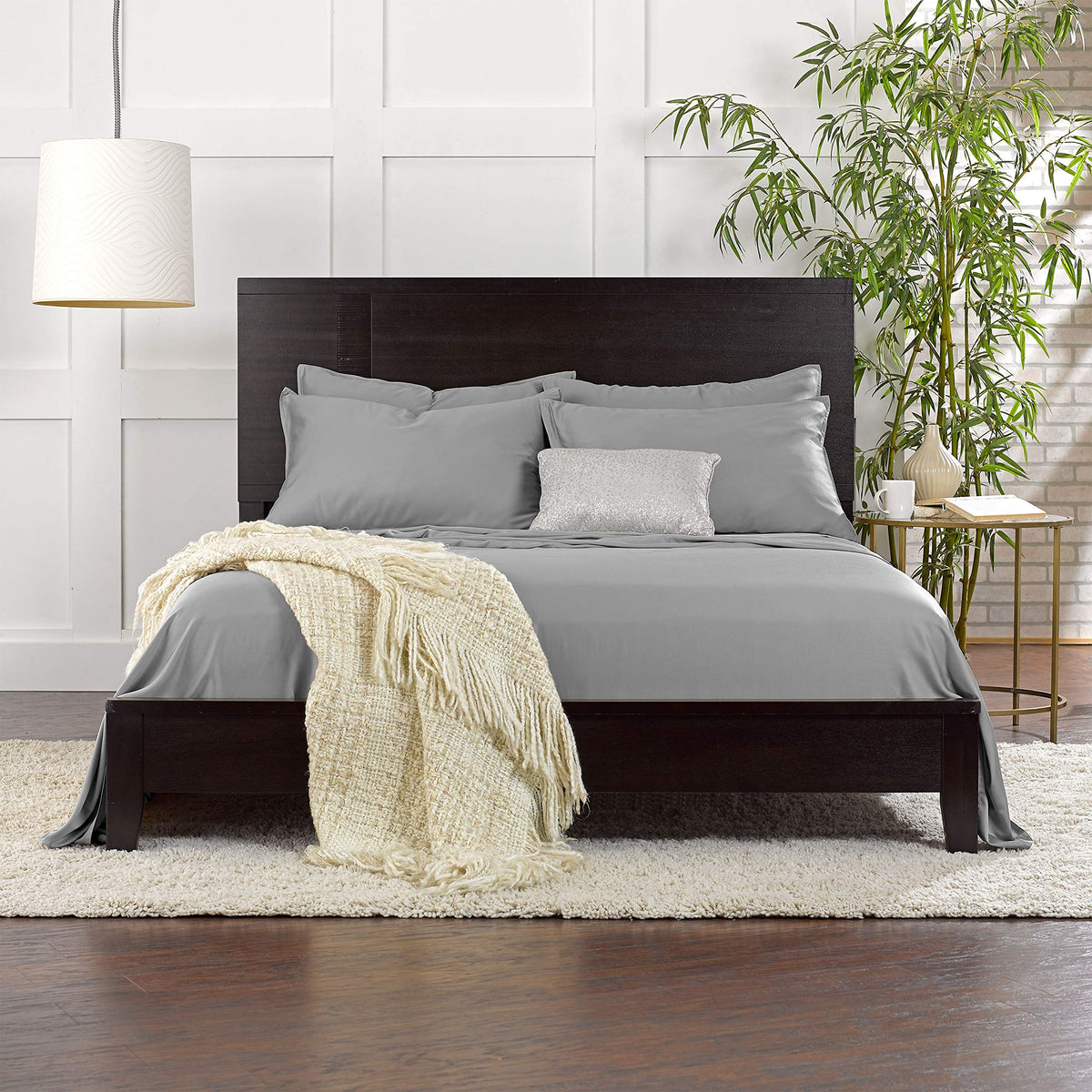 Pure Bamboo king sheets cooling viscose fabric helps regulate temperature for comfortable sleep.