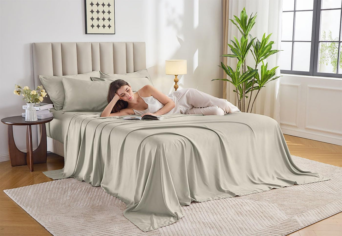 Pure Bamboo King Sheets deep fitted pocket keeps sheets snug on tall mattresses