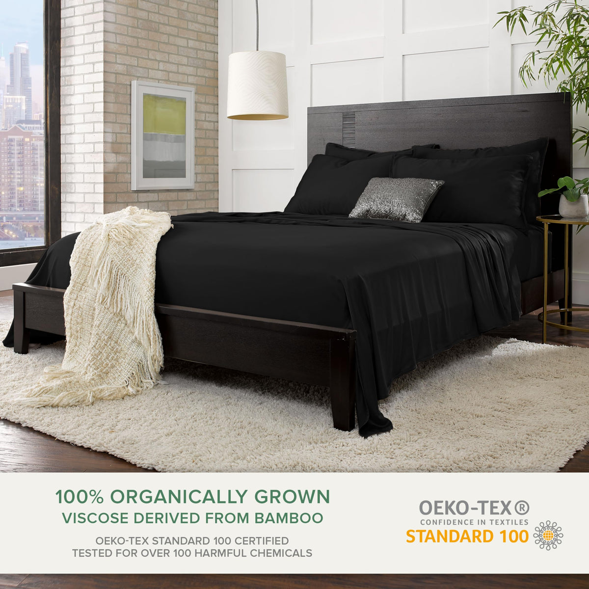 Pure Bamboo King Sheets fitted pocket with elastic edge on deep mattress.