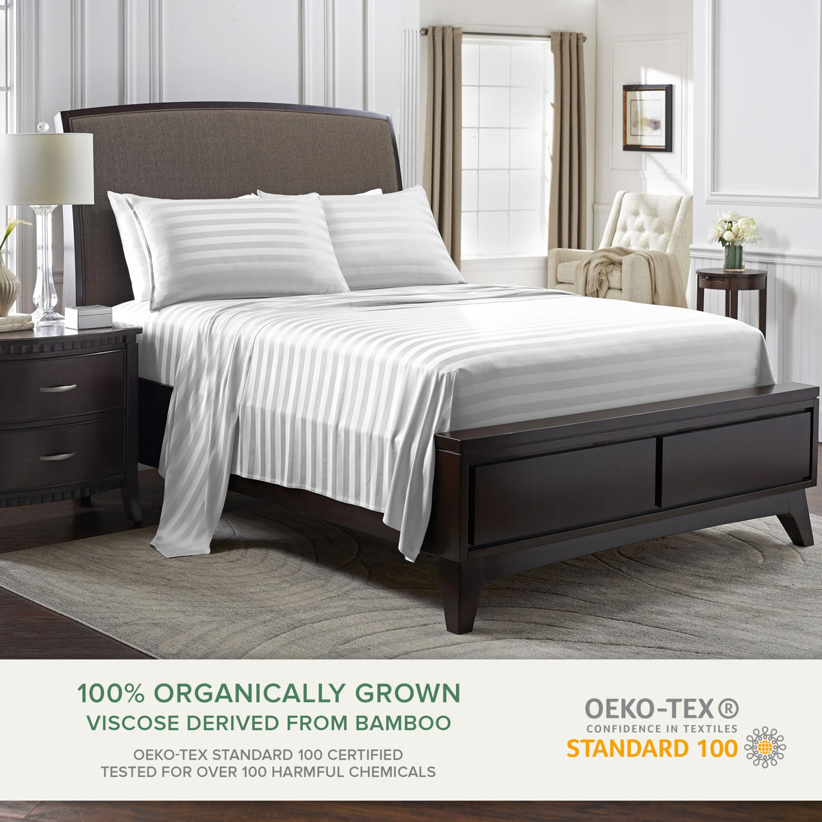 Pure Bamboo King Sheets fitted sheet with deep pockets stays snug on mattresses up to 16 inches.
