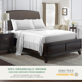 Pure Bamboo King Sheets fitted sheet with deep pockets stays snug on mattresses up to 16 inches.