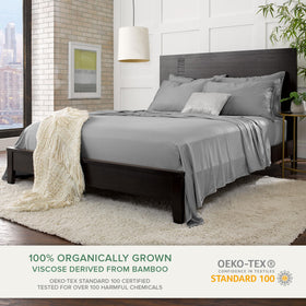 Pure Bamboo king sheets fitted sheet demonstrates a deep-pocket fit for thick mattresses.