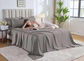 Pure Bamboo king fitted sheet graphite provides snug 16-inch mattress fit