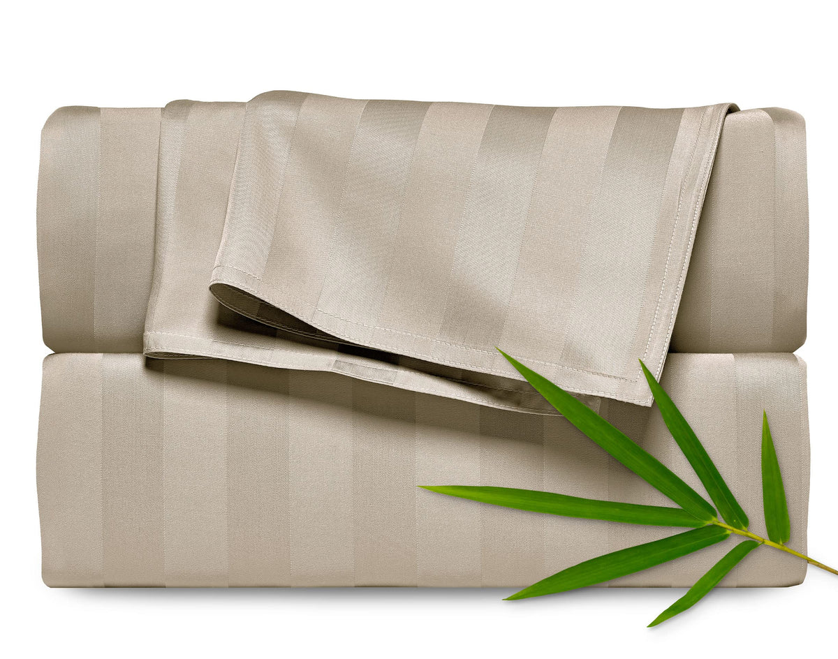 Pure Bamboo King Sheets Jacquard Sand deliver cooling, silky-soft comfort for a luxurious night’s rest
