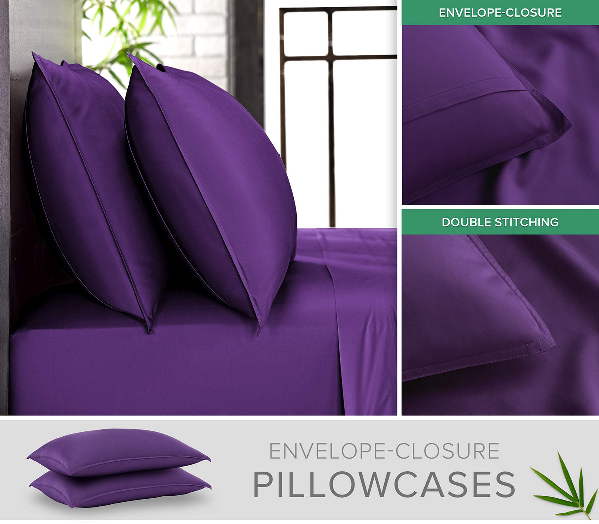 Pure Bamboo King Sheets pillowcase pair with envelope closure and smooth weave.