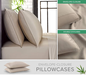 Pillowcases with double-stitched seams on Pure Bamboo king sheets