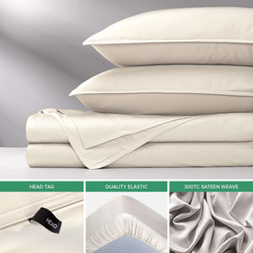 Pure Bamboo King Sheets 300 thread count sateen weave delivers silky softness and durability.