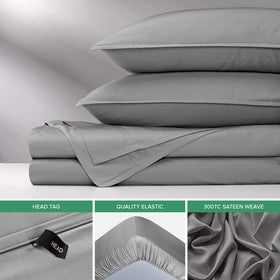Pure Bamboo king sheets 300 thread count sateen weave delivers soft, luxurious touch.