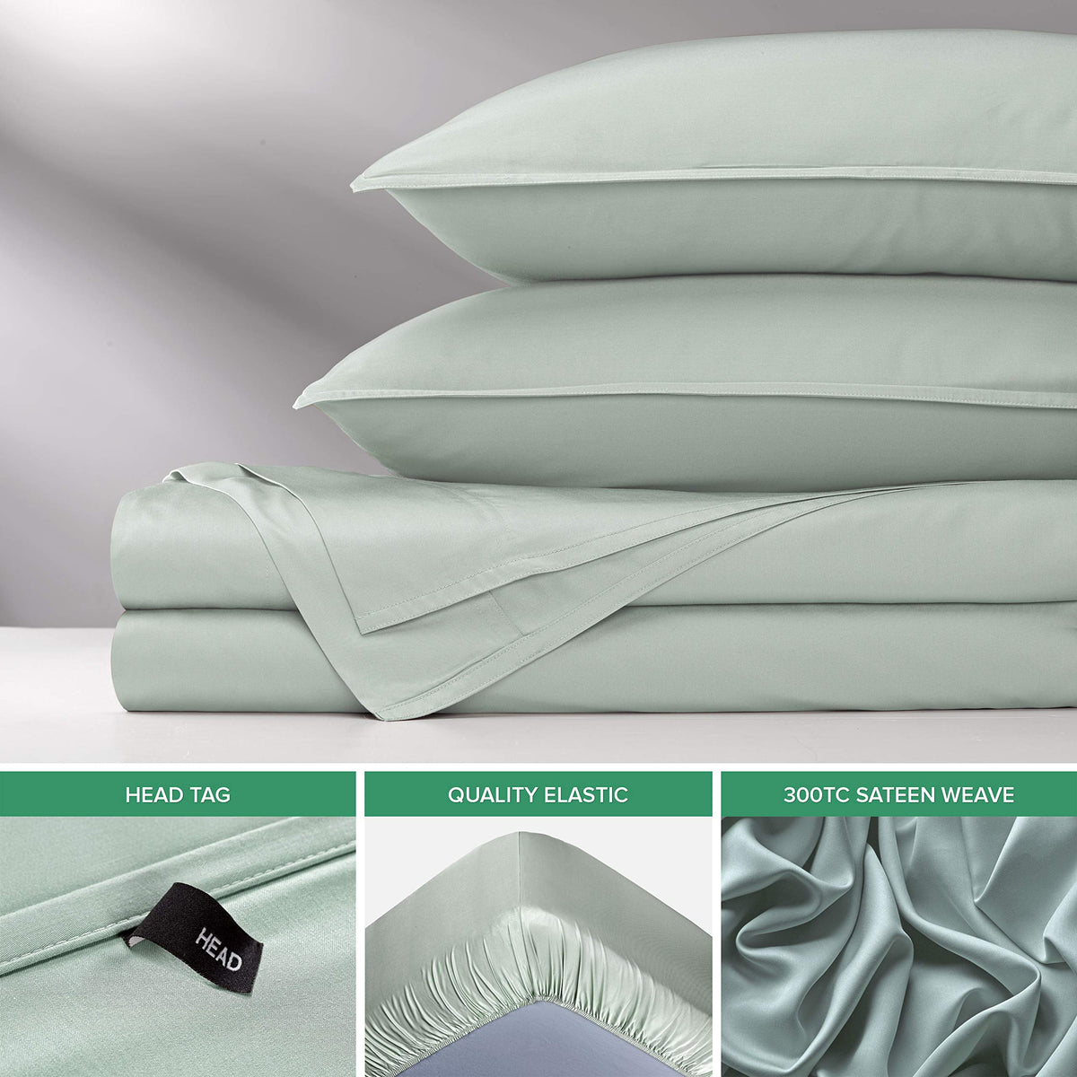 Pure Bamboo King Sheets Sea Glass packaging image shows eco-friendly materials