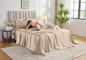 Pure Bamboo King Sheets stitching detail showcases double-stitched seams for durability.