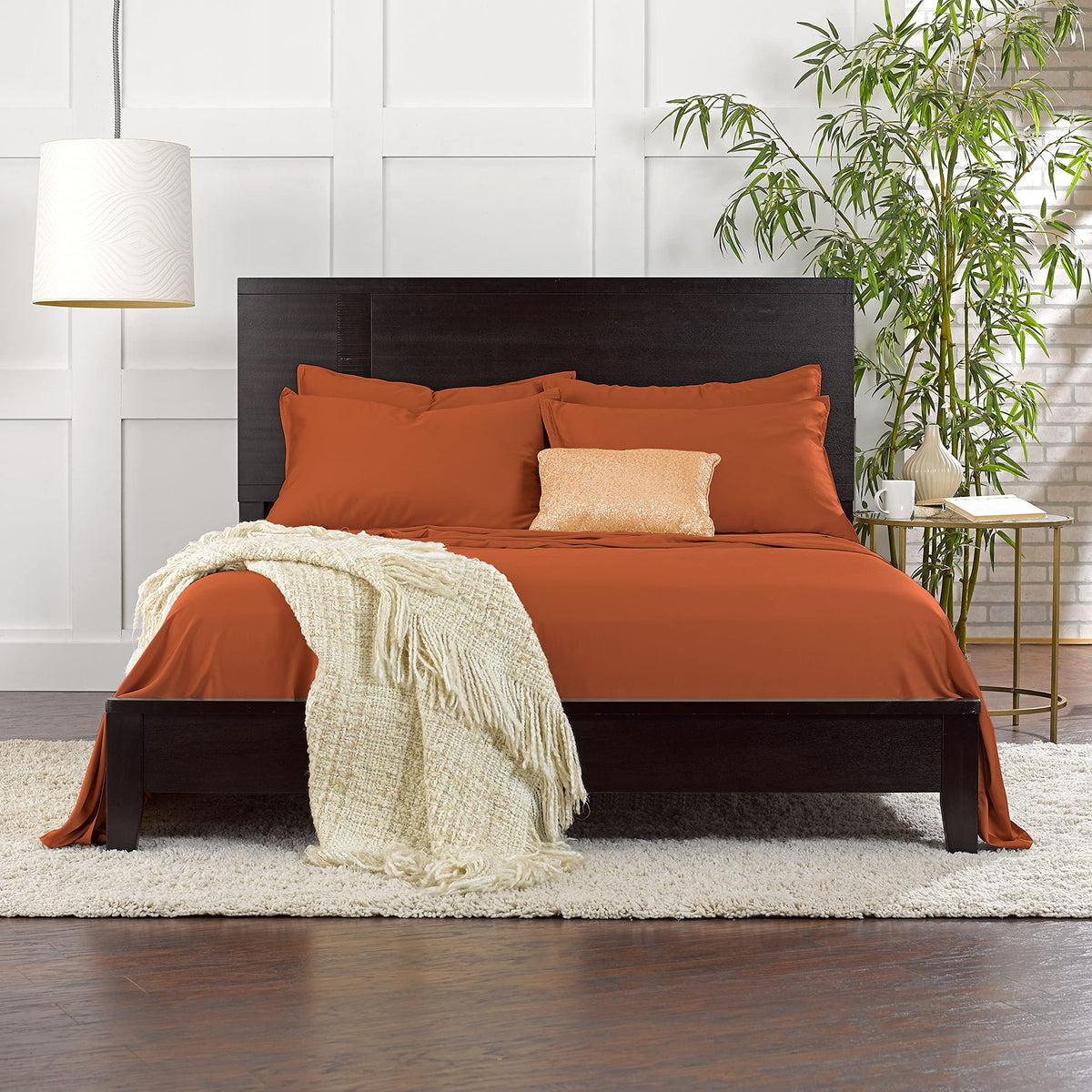 Pure Bamboo King Sheets terracotta thermo-regulating fabric keeps you cool year-round.