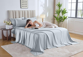 Pure Bamboo queen fitted sheet shows deep pockets for a snug fit on up to 16-inch mattresses.
