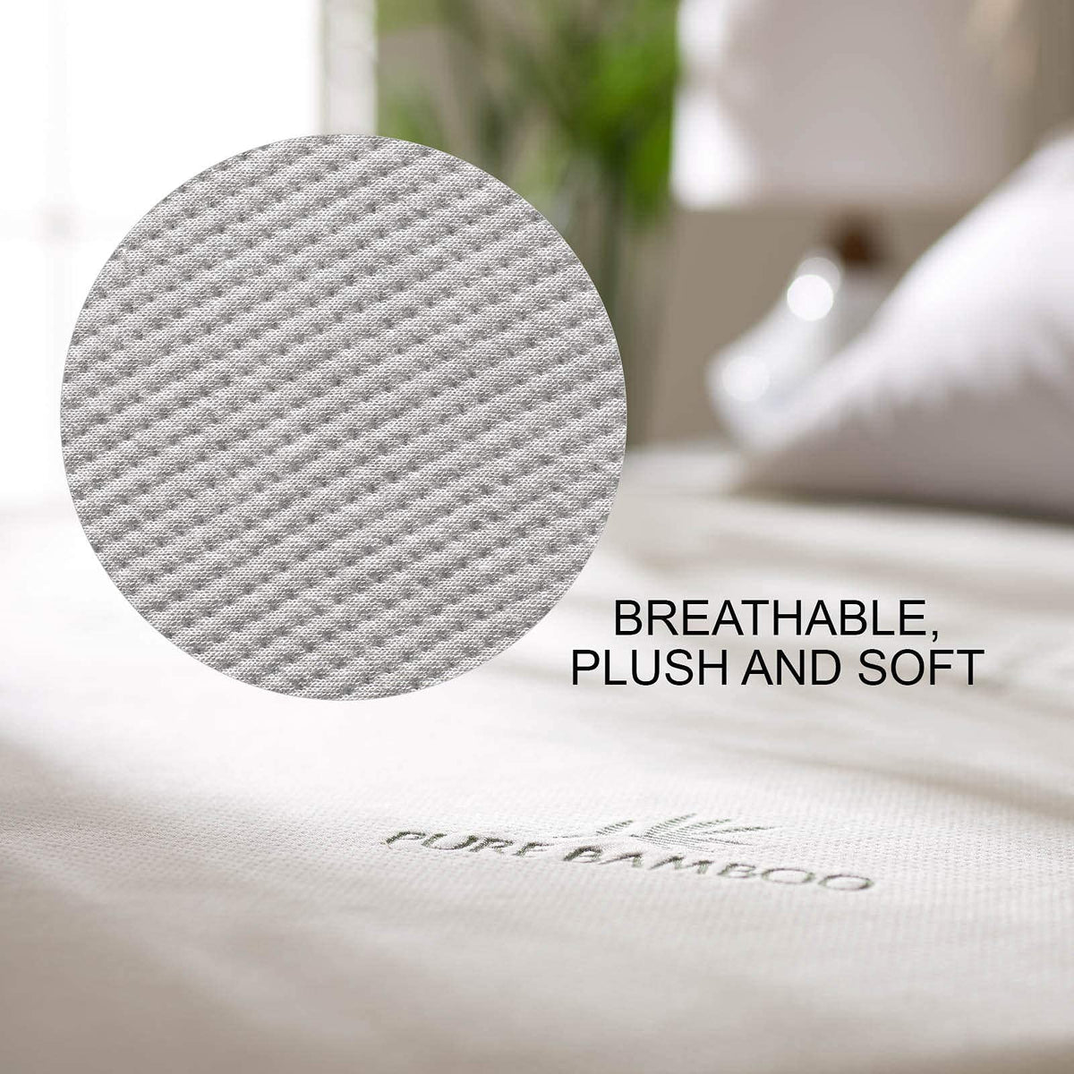 Pure Bamboo breathable weave highlights comfortable sleep surface and air flow.