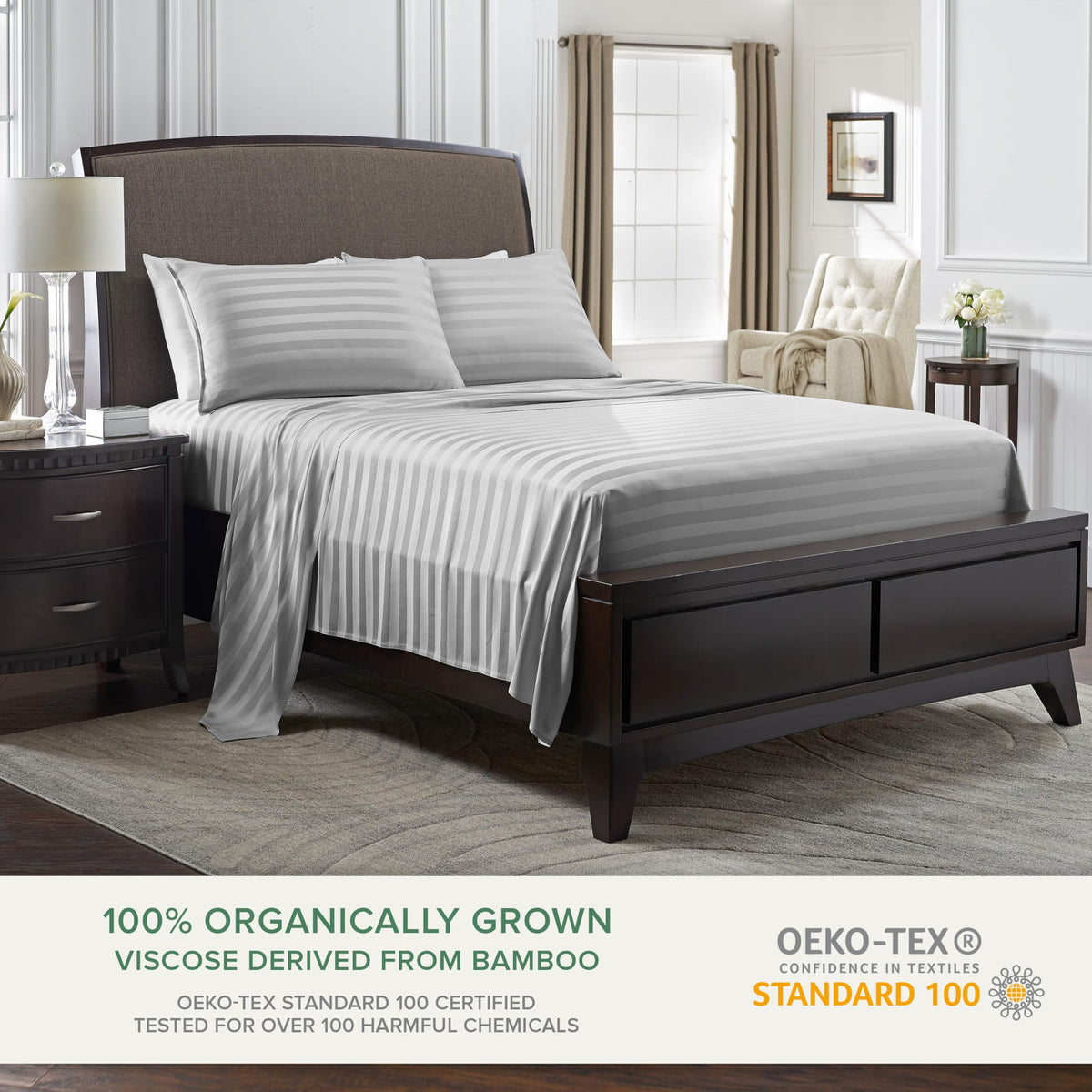 Pure Bamboo Queen Sheets 4-piece set displayed on bed for complete bedding comfort.
