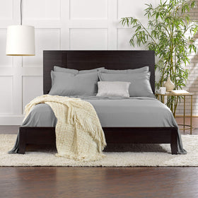 Stone grey Pure Bamboo sheets on bed showing all-season comfort.