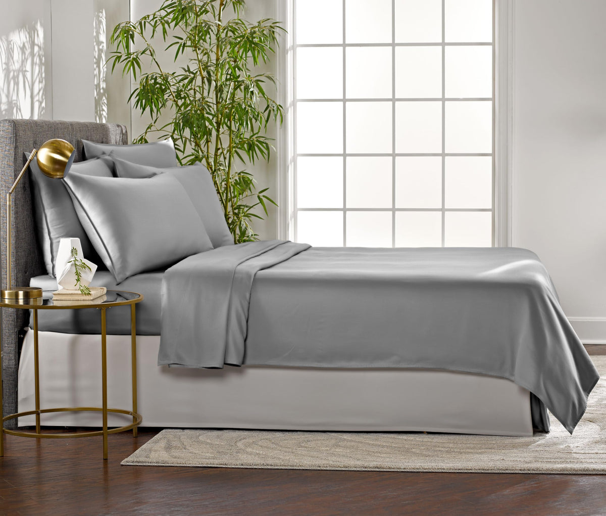 Close-up of Pure Bamboo fabric texture in stone grey.