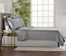 Close-up of Pure Bamboo fabric texture in stone grey.