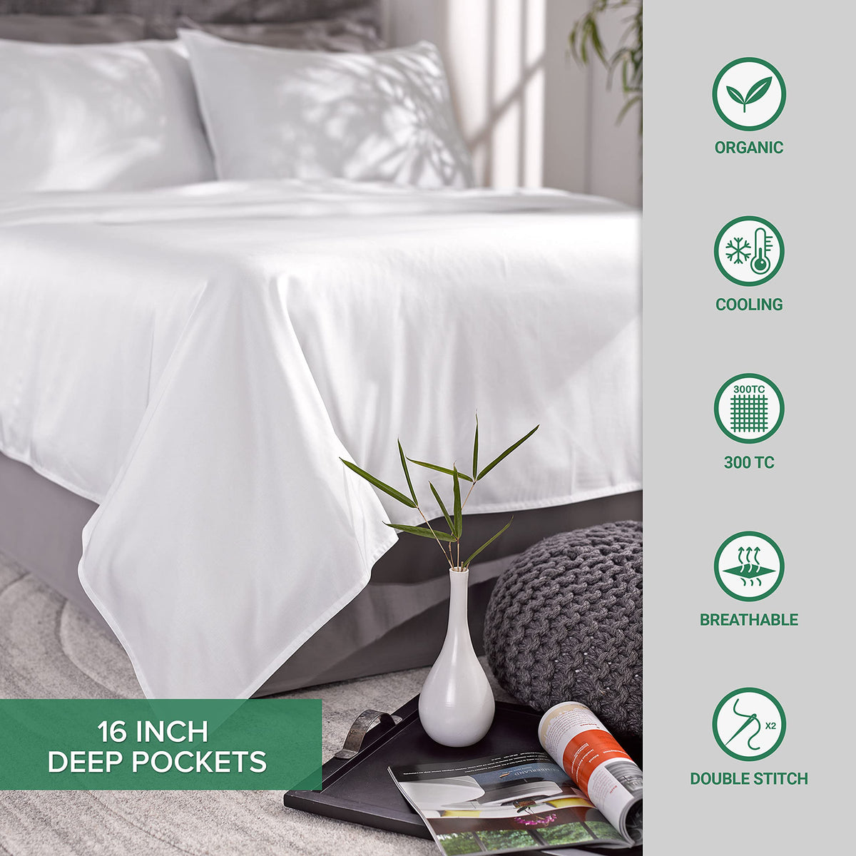 Pure Bamboo Queen Sheets packaging reveal evokes ready-to-use bedding upgrades.